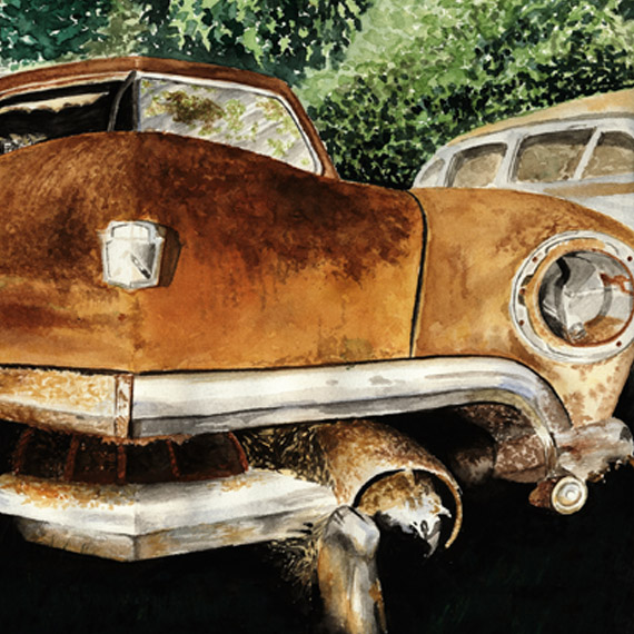 Illustration/Aquarell eines rostigen Oldtimers