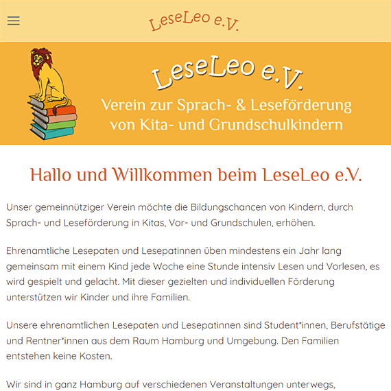 Homepage für LeseLeo e.V. - www.leseleo.de