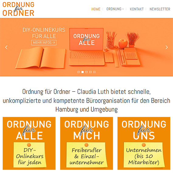 Webseite für Ordnung für Ordner - Claudia Luth - www.ordnung-fuer-ordner.de